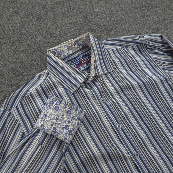 Robert Graham Other - Robert Graham Shirt Mens M Blue Stripe Floral Contrast Flip Cuff Casual Preppy